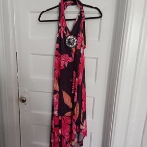 VENUS Black Maxi Dress with Pink and Orange Floral Print